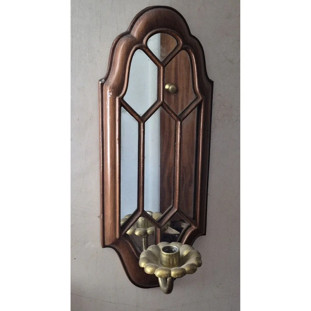 Vintage Art Deco Mirror Wall Sconce Brass 18
